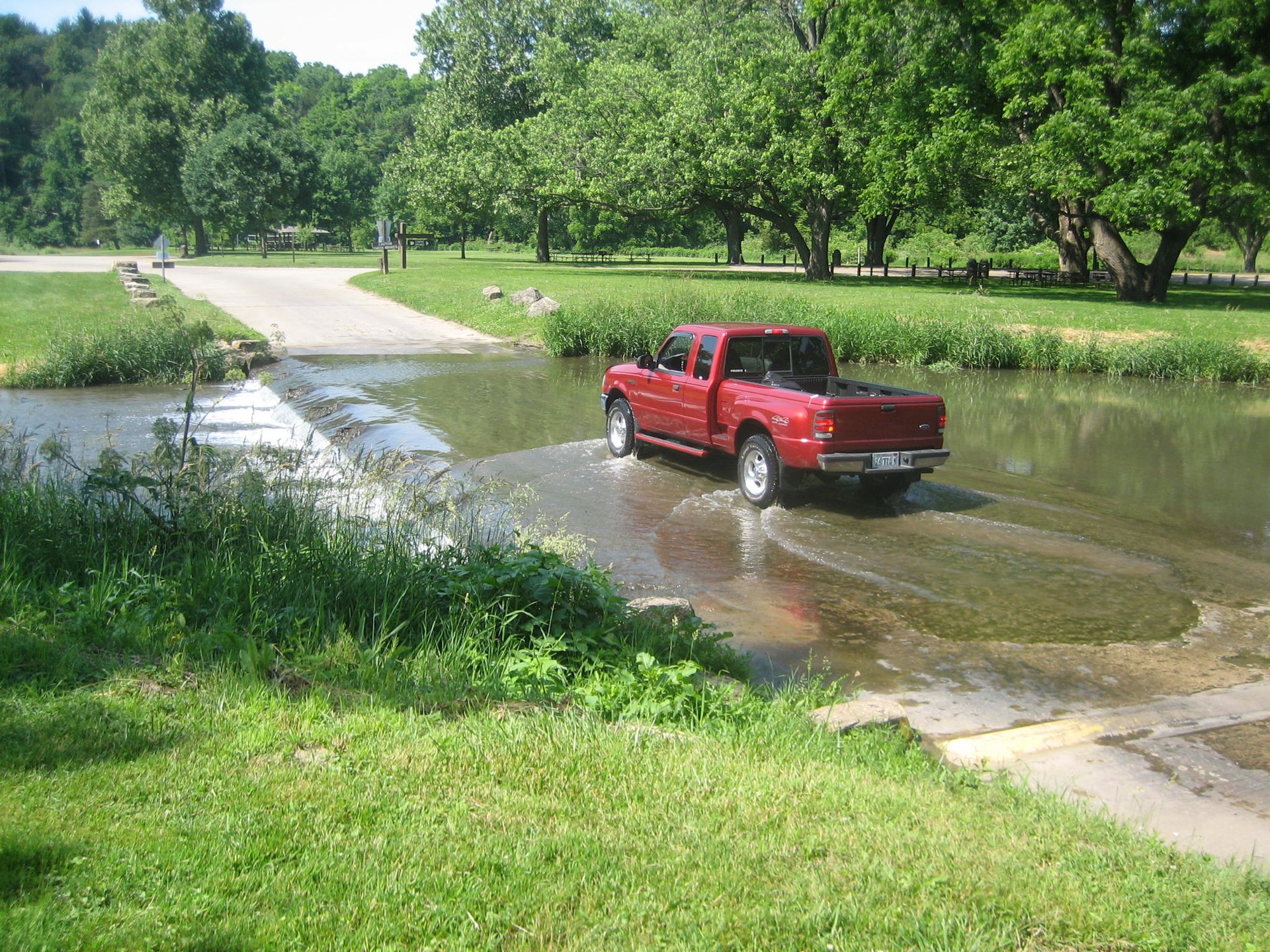 A truck crossing one of the park's fords at Pine Creek