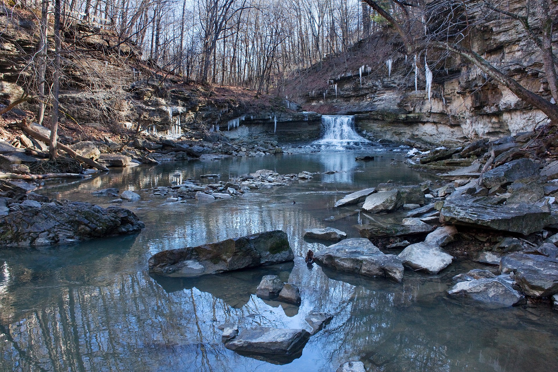 Creek and waterfall during the winter