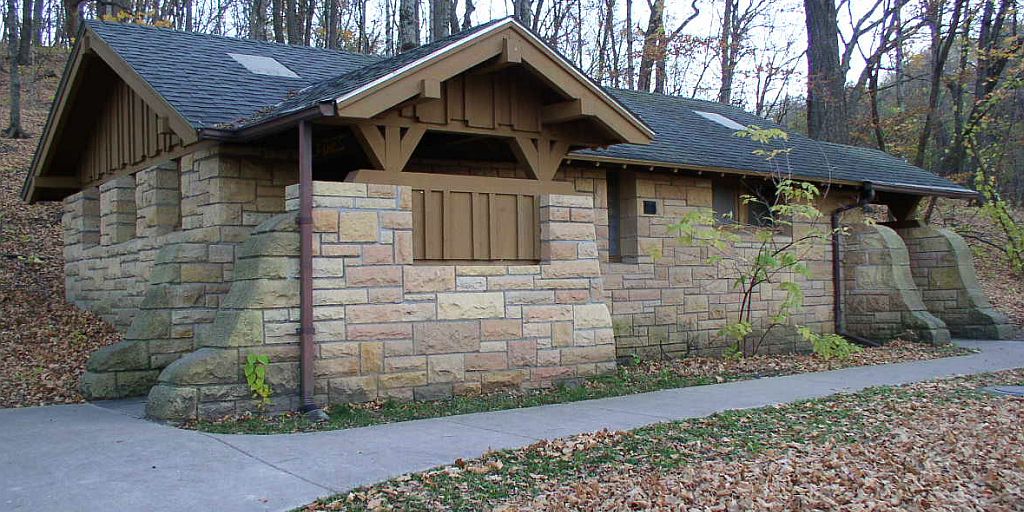 Latrine building built by the Works Progress Administration in 1939 in Minneopa State Park, Minnesota, USA
