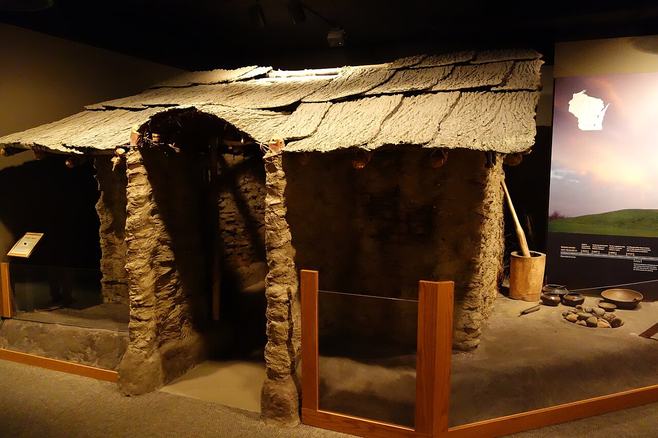 Replica of a house built over 1000 years ago at Aztalan from an exhibit in the Wisconsin Historical Museum